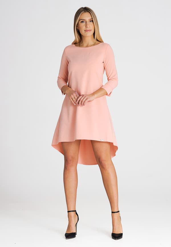 Klänning med asymmetrisk fåll och 3/4-ärmar rosa storlek M