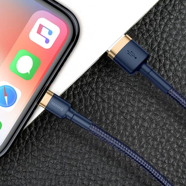 Cafule USB-A - iPhone Lightning 2.4A QC 3.0 Kabel 1m - Blå-Guld