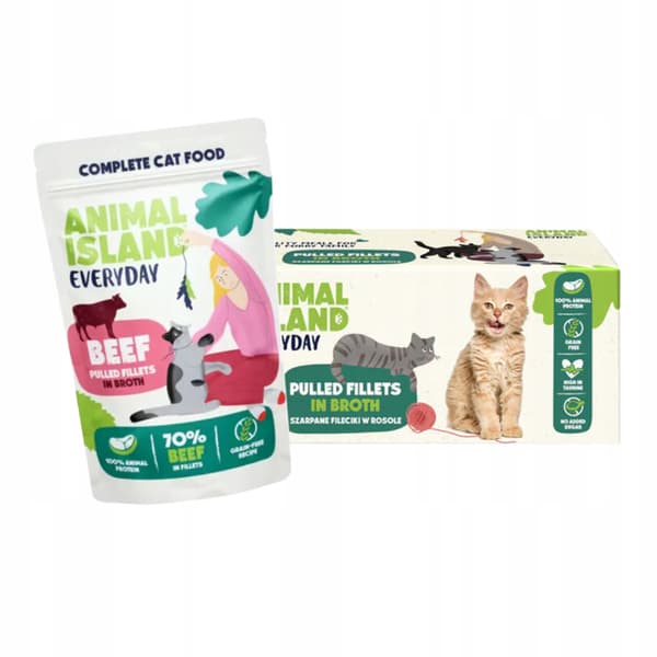 Vådfoder til katte ANIMAL ISLAND oksekød i bouillon 40x85g