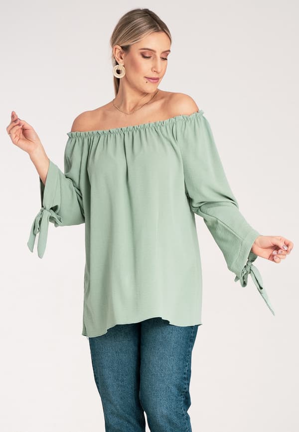 Spansk bluse - Langærmet bluse - Boho bluse - Mintgrøn bluse M1133 år Universal