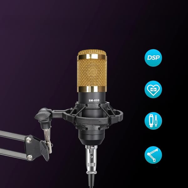 Studio kondensatormikrofon + lydkort mixer stativ sæt
