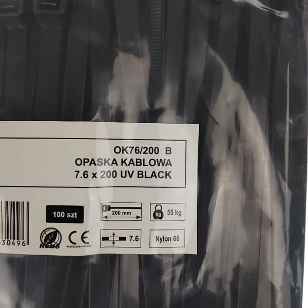 UV kabelbinderbånd 7,6x200mm - 100 stk sort