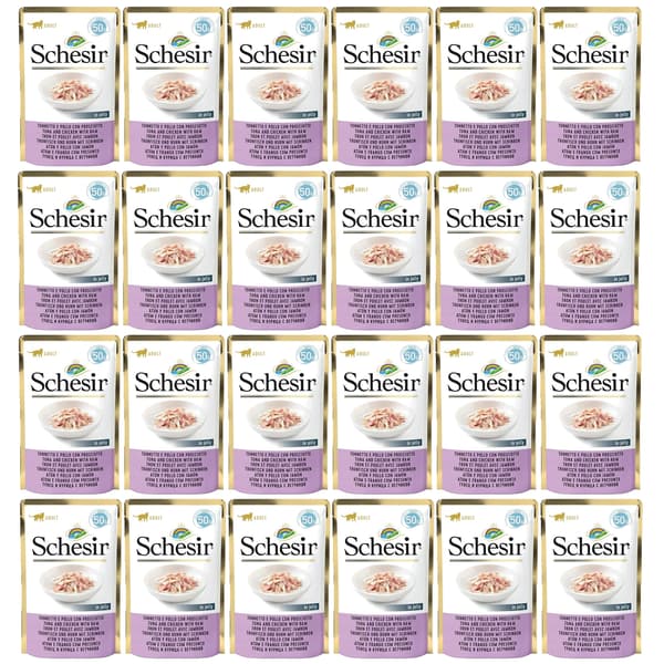 SCHESIR Tun, Kylling og Skinke vådfoderpose til enkeltretter 24 x 50 g