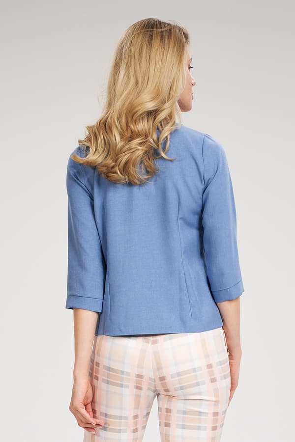 Damblus med v-ringning - blå blus med knapper størrelse S