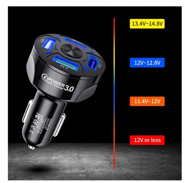 HURTIG BILOPLADER 4xUSB QC 3.0 + KABEL Koanni