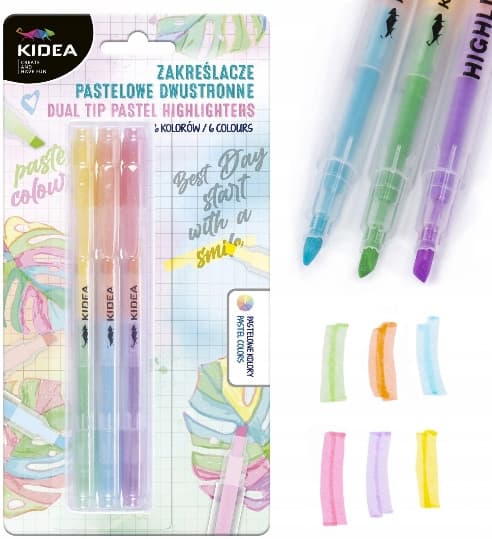 KIDEA dobbeltsidede pastelmarkører, 6 farver