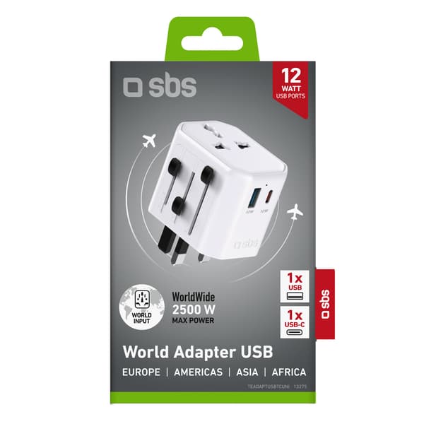 Universell reseadapter USB-C USB-A EU Storbritannien US AUS - Vit