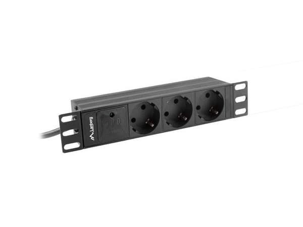 Lanberg strømskinne til 10" skabe 1U 16A PDU 3x Schuko 2m sort
