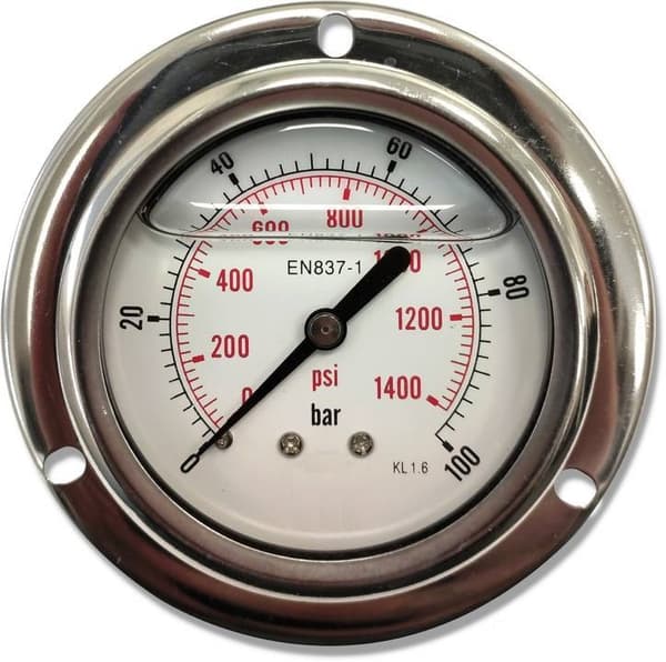 Bagpanel trykmåler 100 bar 63 gevind 1/4"