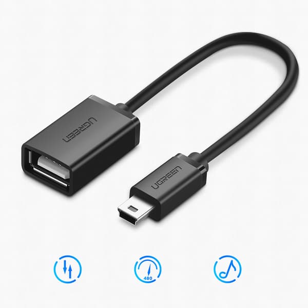 Mini USB-B (hane) - USB-A (hona) OTG-adapter 10 cm - grå