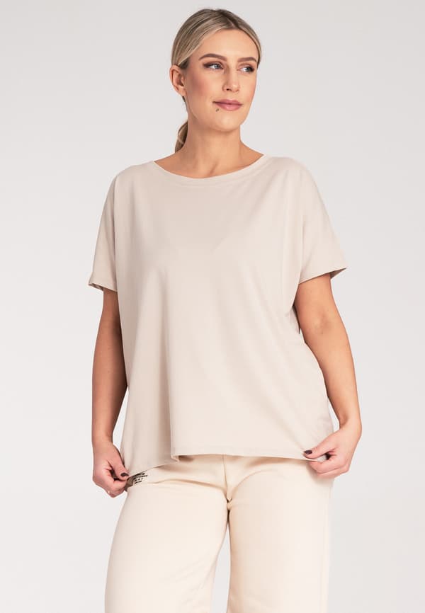 Asymmetrisk dametshirt beige M1164