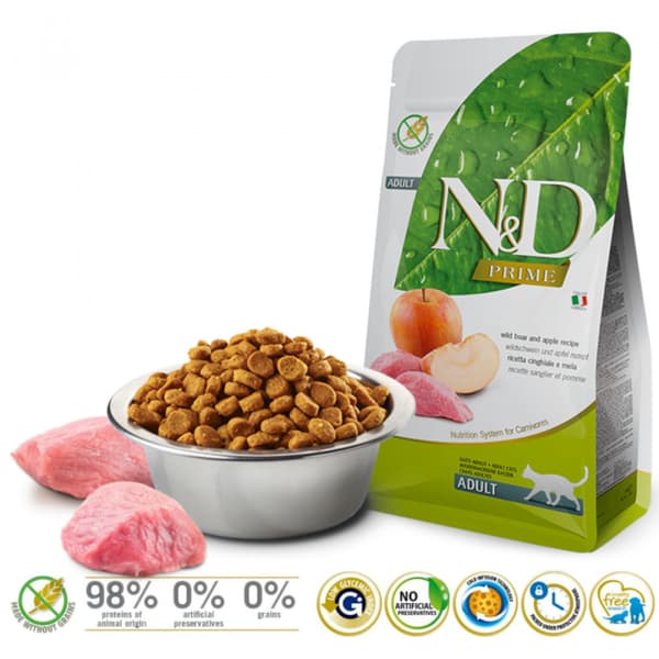 Farmina N&D prime cat wild boar and apple adult - tørfoder