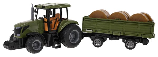 Grön R/C-traktor med släpvagn