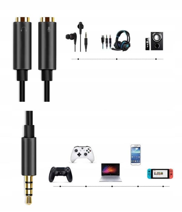 MINI JACK AUX SPLITTER KABEL MIKROFON HÖRTELEFONER Koanni