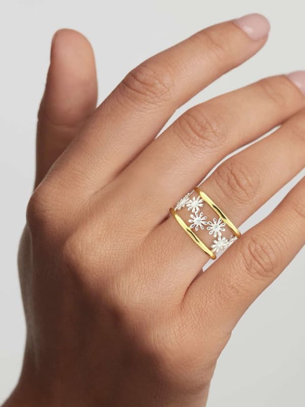 Silverring Justerbar Daisy-ring Förgylld Silver 925