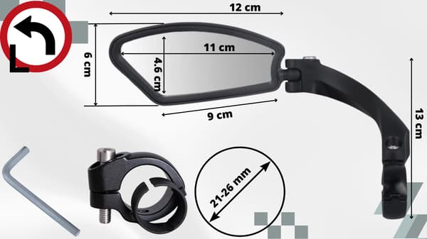 3D-justerbar venstre bageste cykkelspejl