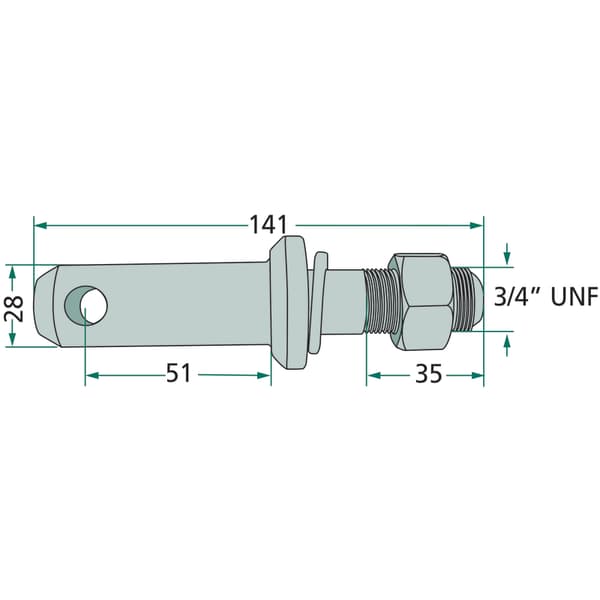 Dragkroksstift kat. 2 diameter 28 mm längd 141 mm 3/4" UNF 99028