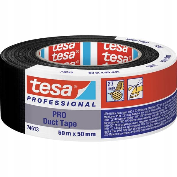 Tesa ilmastointiteippi Vedenpitävä kangaskorjausteippi 50m x 50mm musta