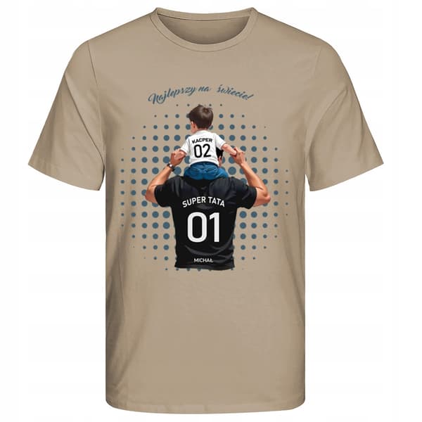 FARS DAG GAVE T-SHIRT TIL FAR MED NAVN + BARNETS NAVN OG NUMMER