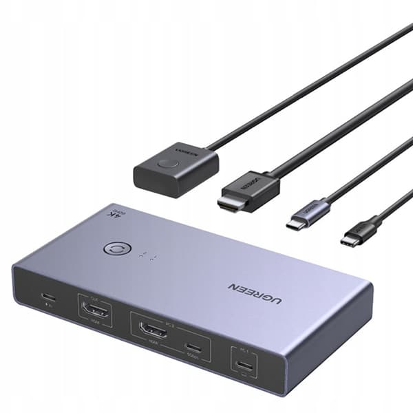 2 Computer 1 Skærm KVM Switch USB-C HDMI 4K 60Hz - Grå