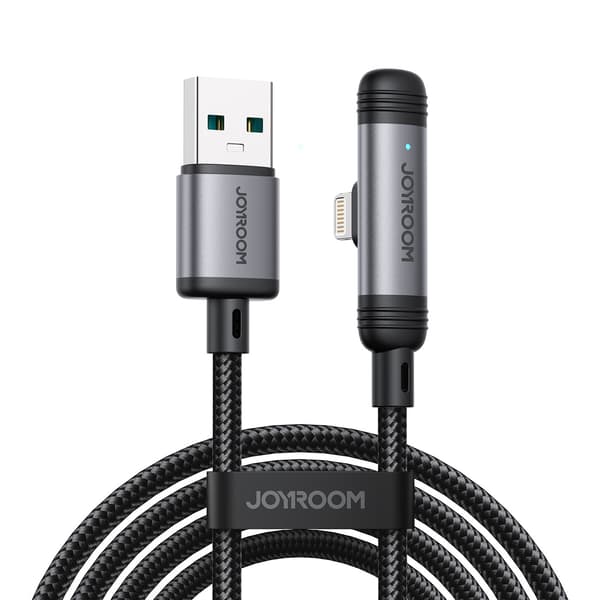 Vinklet USB-A iPhone Lightning 3A Kabel 1,2m - Sort