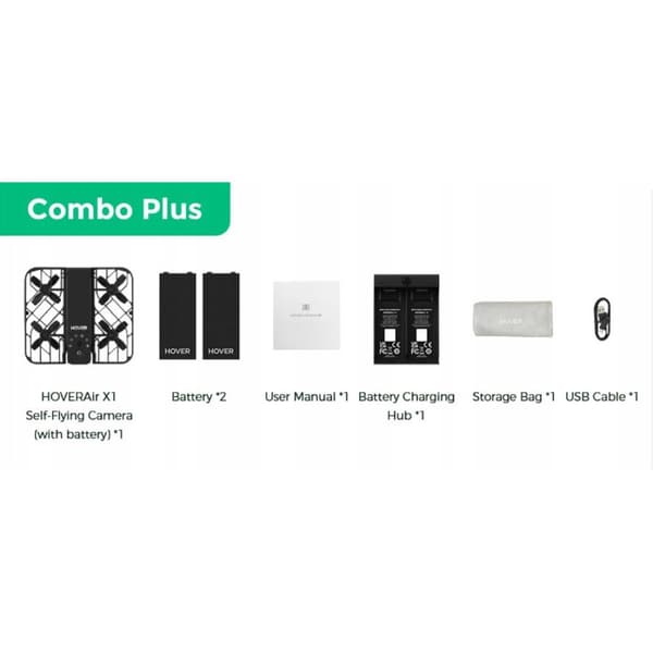 Droni HoverAir X1, Combo Plus Retail, musta