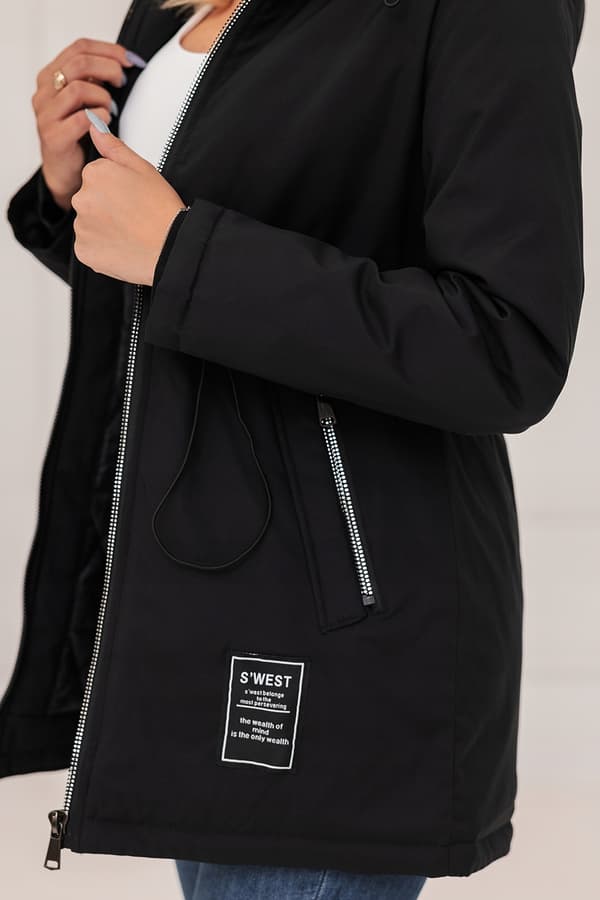 Slimming parka overgangsjacka med hætte forårs 3XL sort