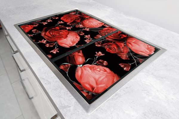 GLASBESKYTTELSESPLADE TIL KOMFUR 75x52 ROSES