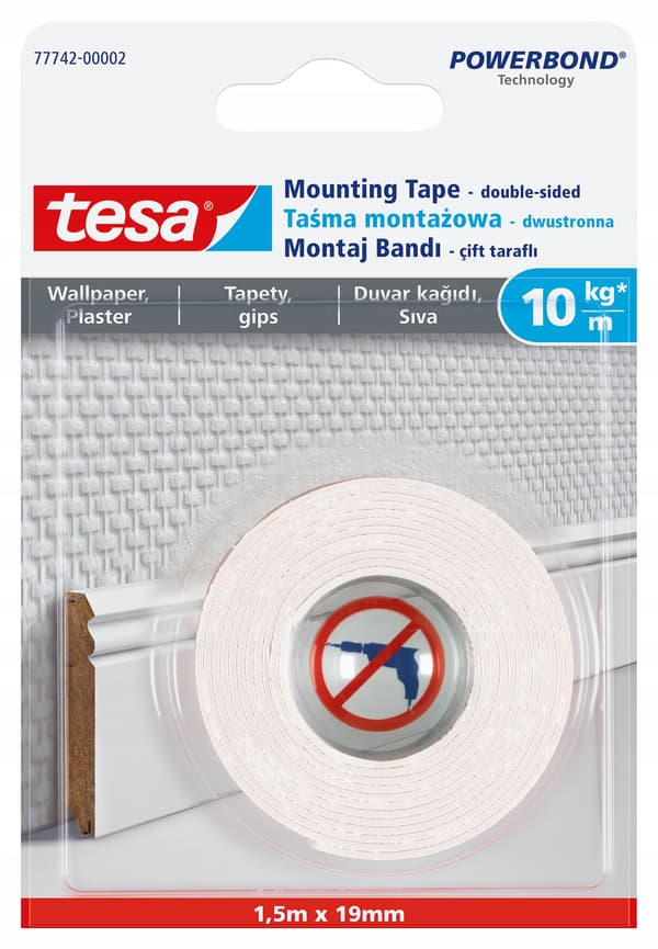 Dobbeltklæbende tesa monteringstape til tapet 1,5 m