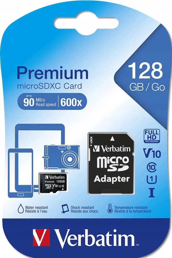 Verbatim 128GB Class 10 MicroSDXC -muistikortti + sovitin