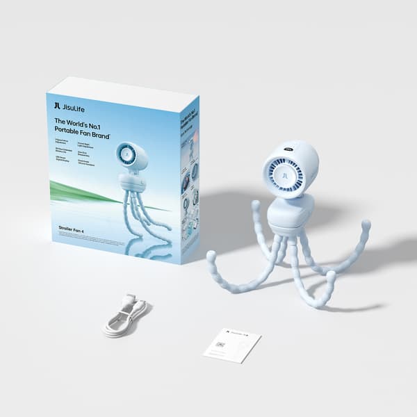Mini klapvognsventilator med fleksibelt stativ 5000mAh - Blå
