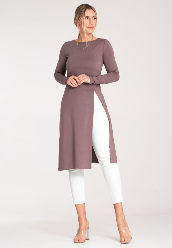 Lang damebluse - Langærmet bluse - brun bluse M1075 størrelse S