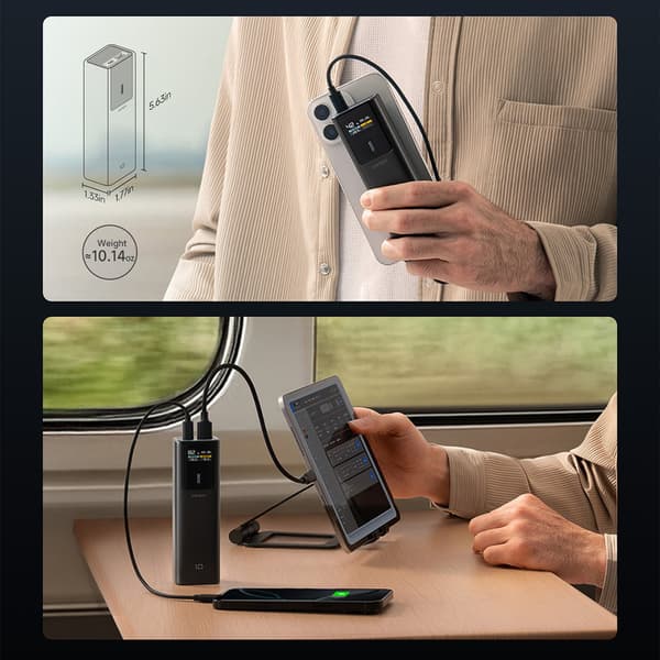Powerbank 10000mAh USB-C USB-A 150W - sort