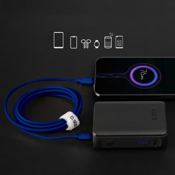 Flettet kabel USB-C - USB-C 60W 1,5m - blå