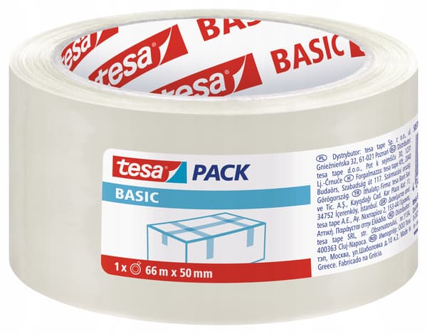 Tesa basic PP självhäftande packtejp, transparent, 66 m x 50 mm