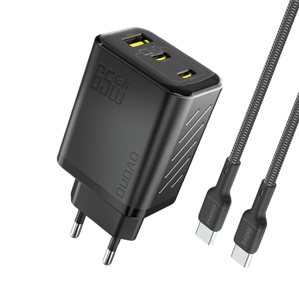 GaN Vægoplader med USB-C Kabel 1m 65W - Sort