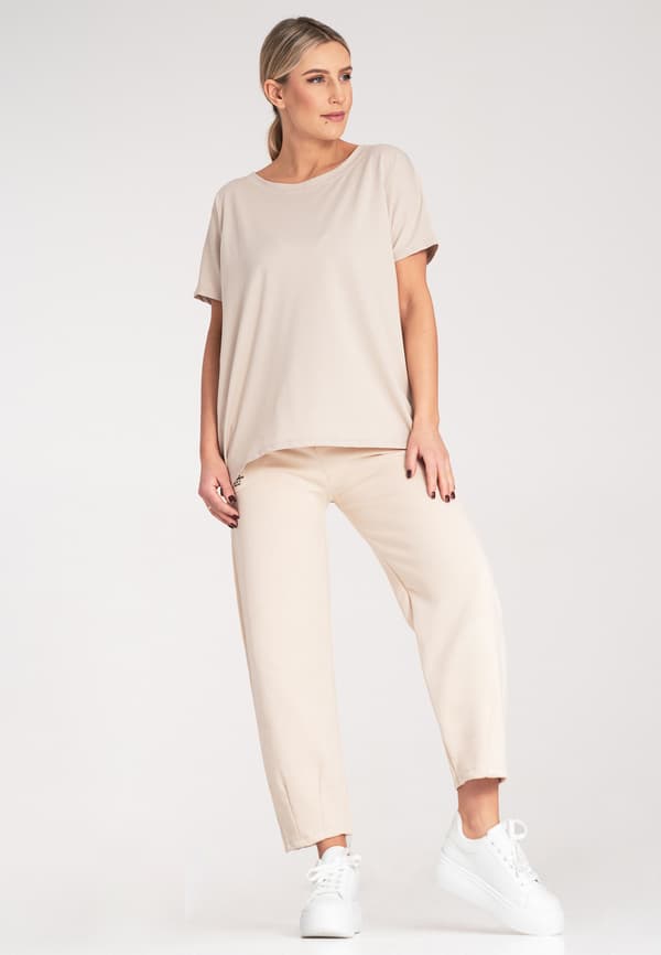 Asymmetrisk dametshirt beige M1164