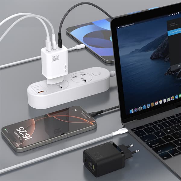 GaN Vægoplader med USB-C Kabel 1m 65W - Sort