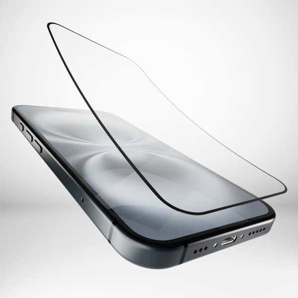 Hybridglas med sort ramme til iPhone 16 / iPhone 15 / iPhone 15 Pro Fleksibelt Glas D3O