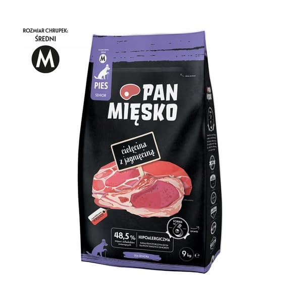 Pan Mięsko Torrfoder för hundar Kalvkött med lamm (senior) chips M 9kg