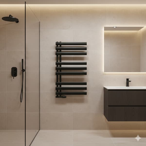 Badeværelsesradiator Luxrad Oval E 86,2x50 cm mat sort 341W