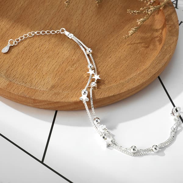 Pulsera Doble Celebridad Plata 925 Estrellas