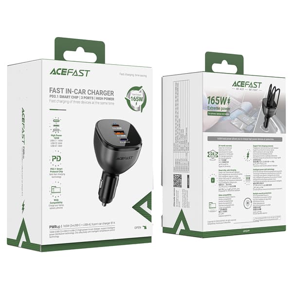 B14 165W Biloplader 2x USB-C 1x USB-A - Sort