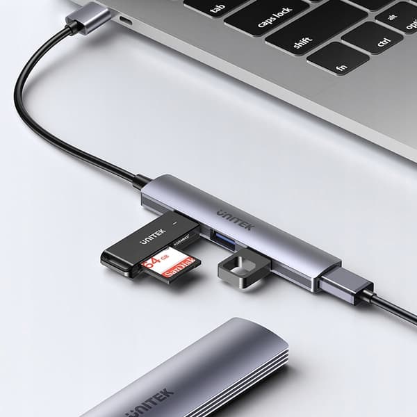 Unitek H1208A USB-hub 1xUSB-A 5 Gbps, 3xUSB-A 2.0 aluminium