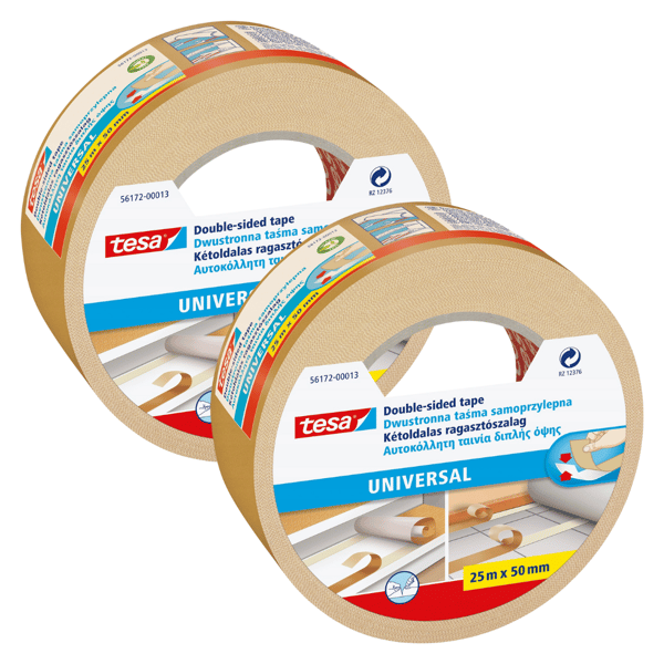 Tesa universal dobbeltklæbende tape til tæpper 25m50mm x 2 stk.