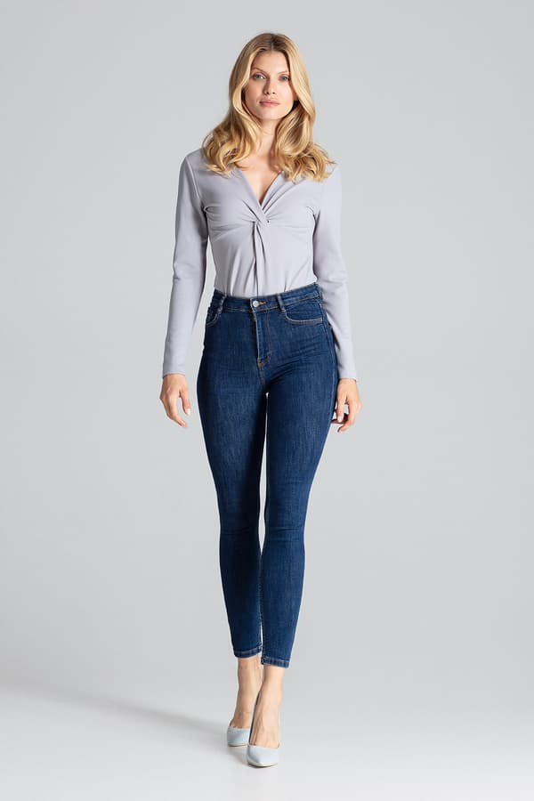 M685 snygg grå bodysuit med V-ringning elegant dammode XL