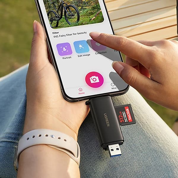 2-i-1 SD microSD USB-C USB-A UHS-II hukommelseskortlæser - sort
