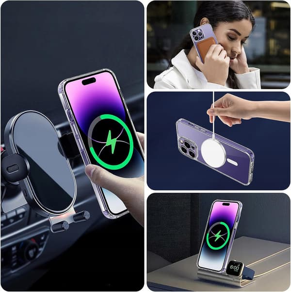 MAGNETISK ETUI TIL MAGSAFE TIL IPHONE 15 PRO MAX KLART ETUI + GLAS
