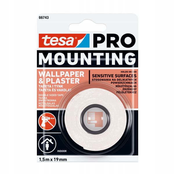 tesa PRO dobbeltklæbende monteringstape til tapet 1,5 m