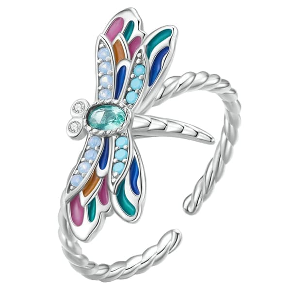 Silvertrollslända Ring Justerbar S925 Silver